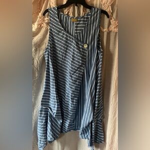 Tulip sleeveless blue and white striped cotton swing dress